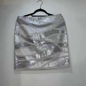 White House Black Market Grey Silver Sequin Skirt